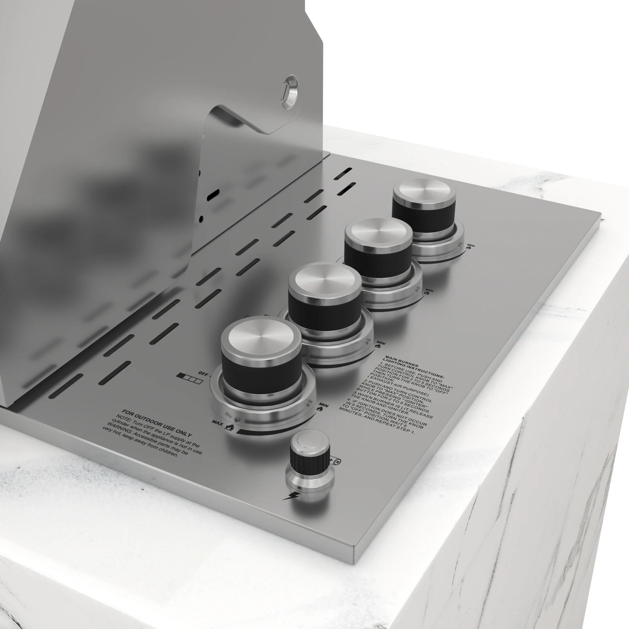 Outdoor Kitchen Suite with White Stone Counters and Sides, 4-Burner Grill, Stainless Steel Sink and Faucet, 83 In.
