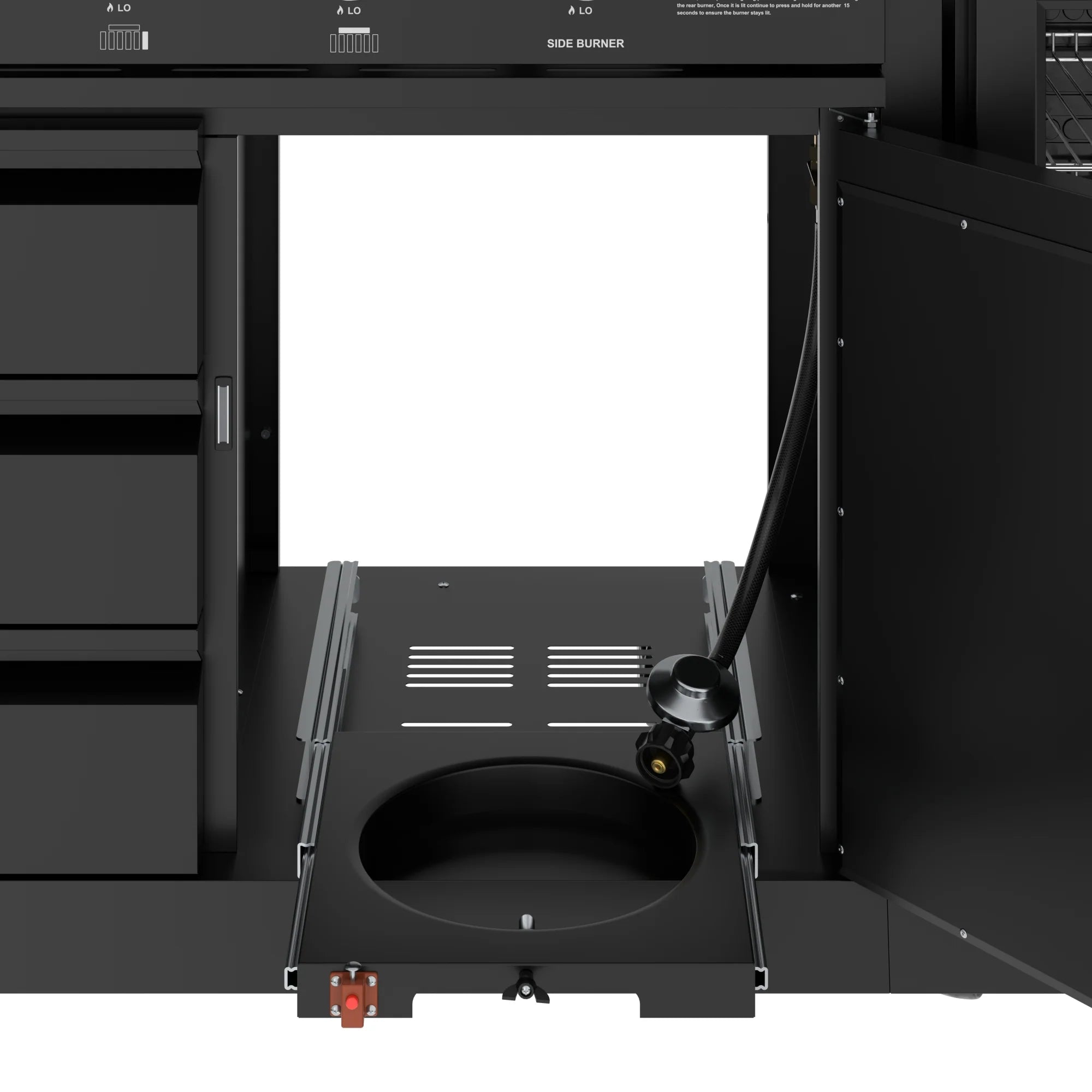 KoolMore Reserve Outdoor Kitchen Island with 6 Burner Grill, Sink, Storage Cabinet and Beverage Refrigerator in Black