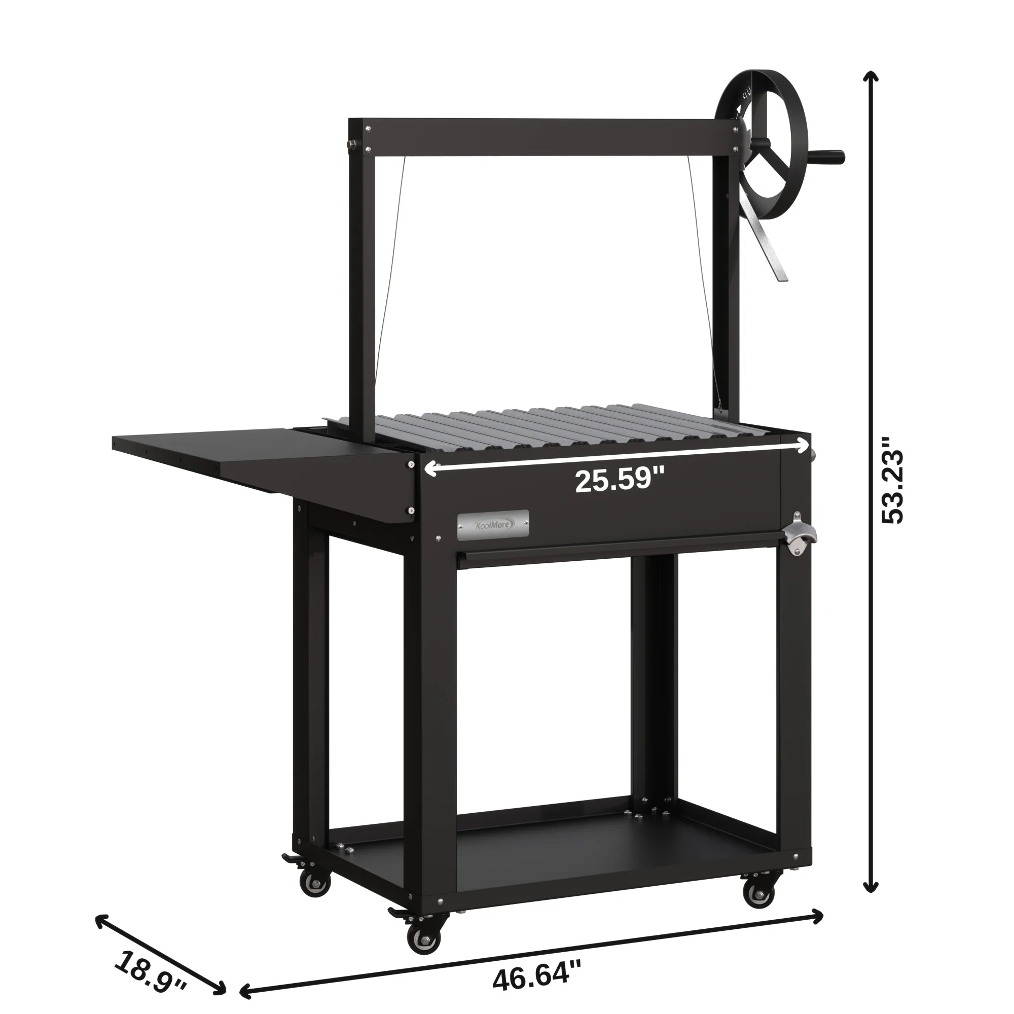 Argentine Charcoal Grill with Interchangeable V-Grates, Outdoor BBQ, in Black, 50 In.