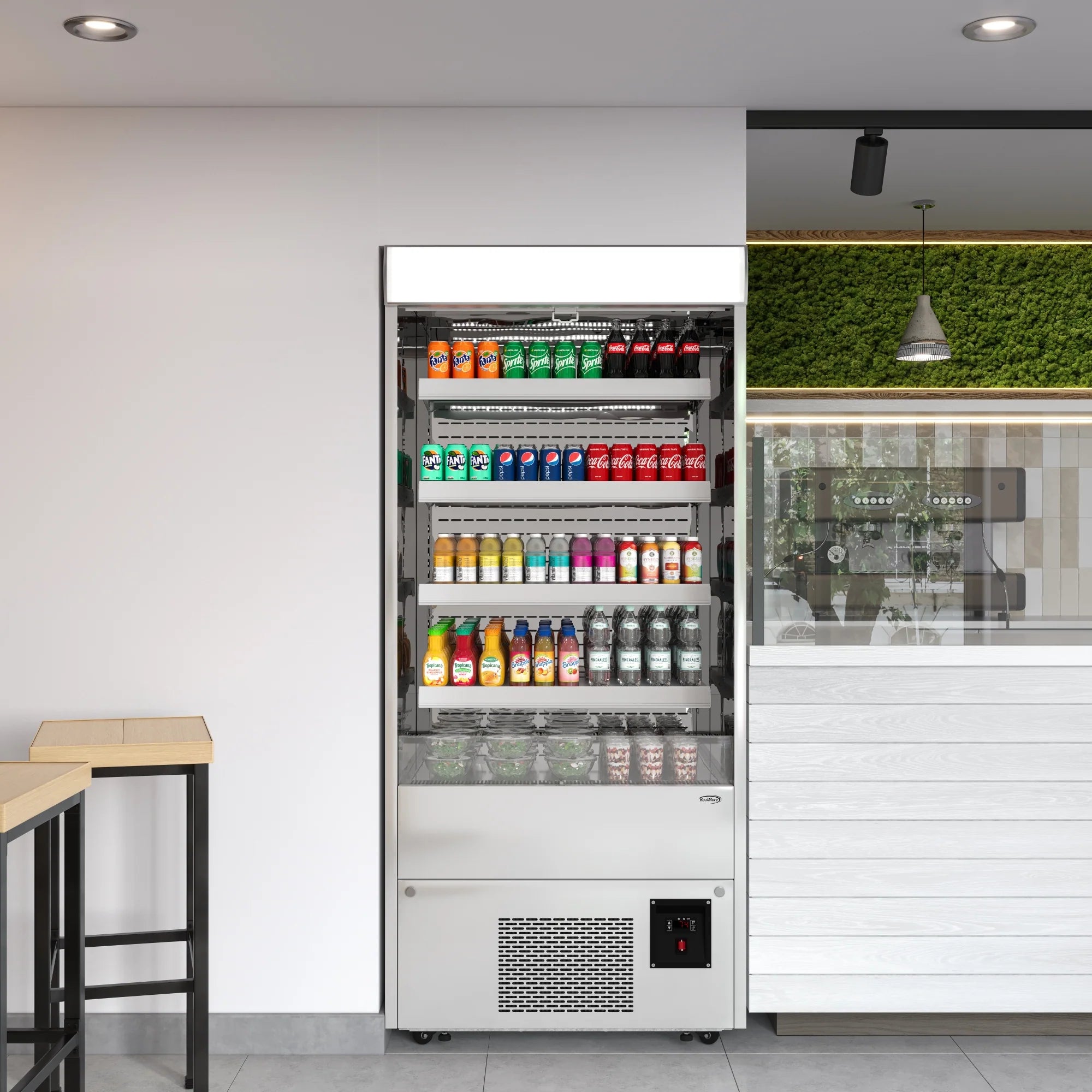 Open-Air Merchandiser Grab and Go Refrigerator in Stainless Steel 35.3 in, 18 cu ft.