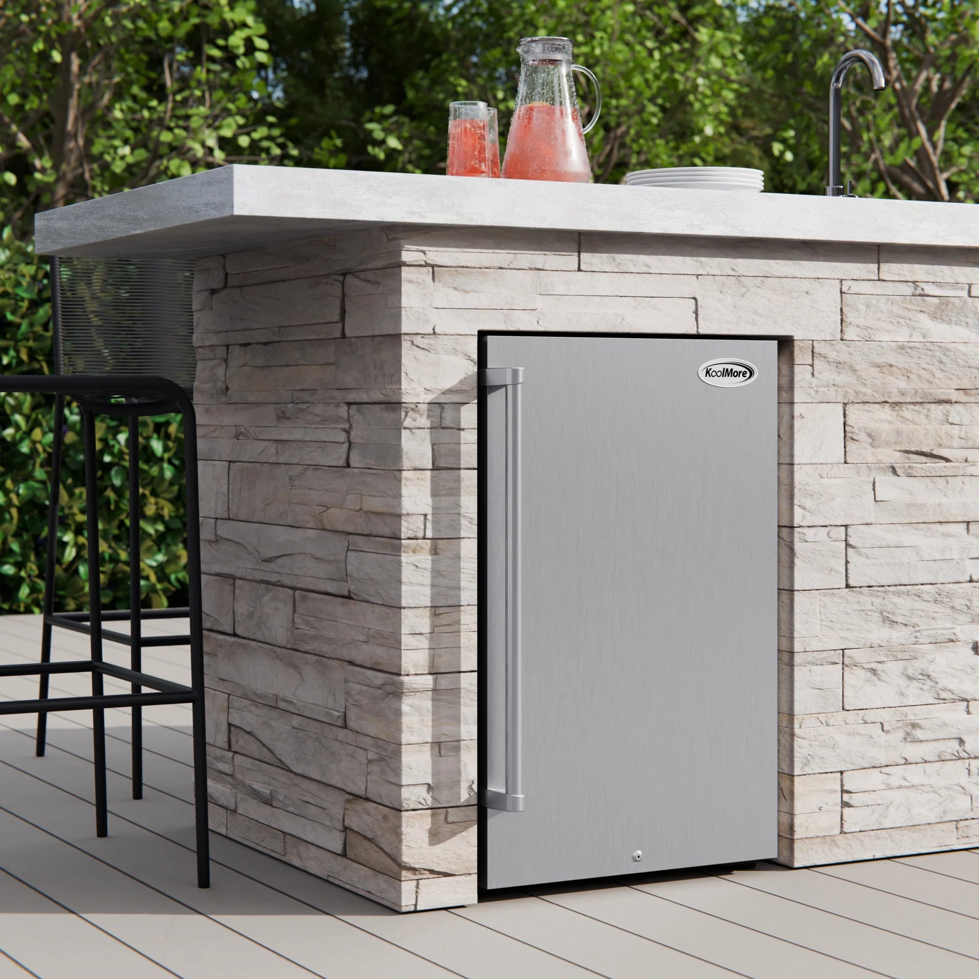 Outdoor Refrigerator with IPX 4 Rating and Glass Shelves 4.4 Cu. ft. in Stainless-Steel, 21 In.