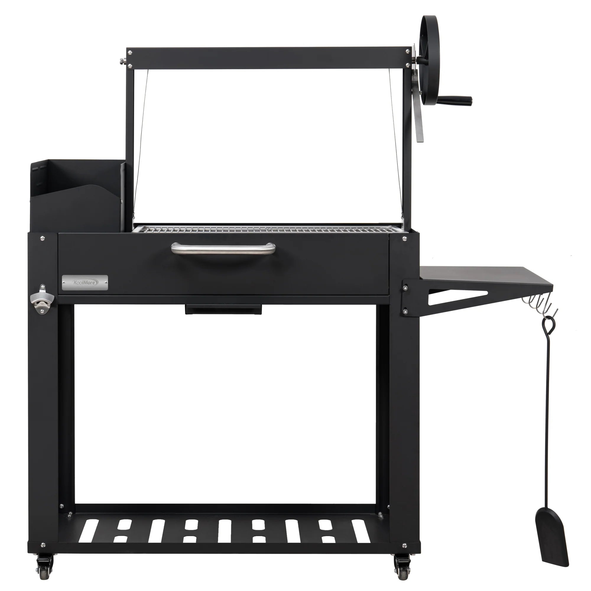 Argentine Charcoal Grill, Adjustable Grate Outdoor BBQ, in Black, 54 In.