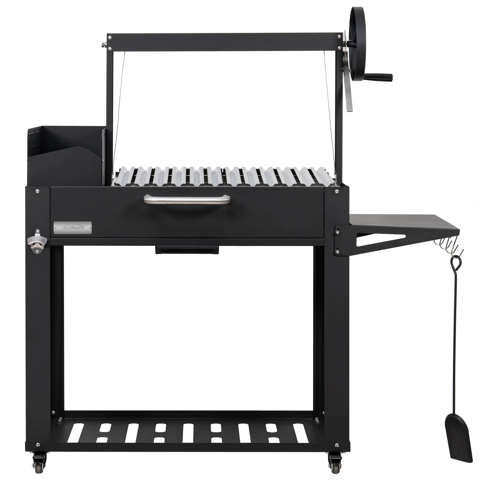 Argentine Charcoal Grill with Interchangeable V-Grates, Outdoor BBQ, in Black, 54 In.