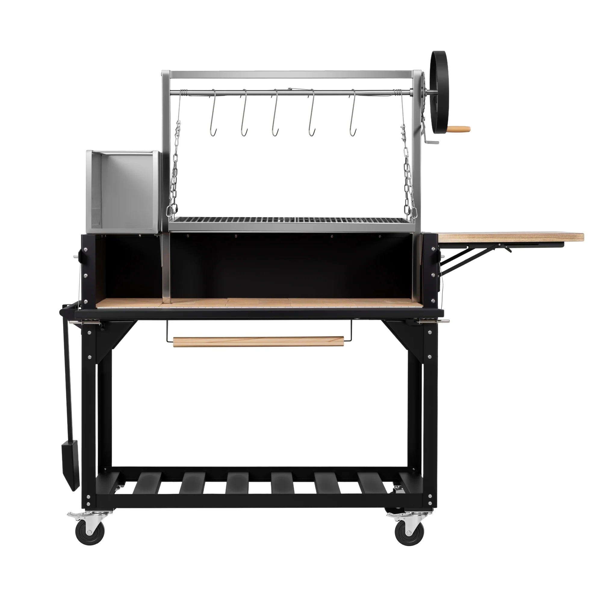 Argentine Santa Maria Charcoal and Wood Grill, Adjustable Outdoor BBQ, in Black, 72 In.