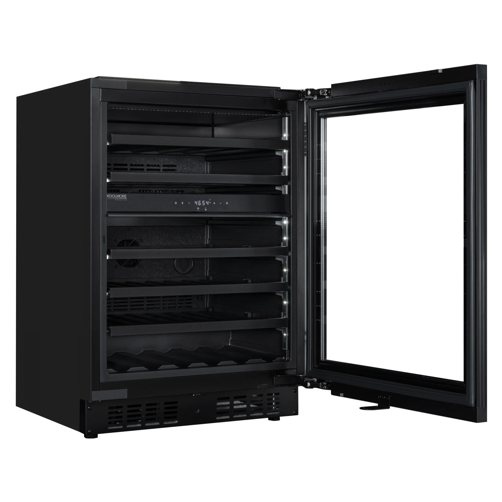 KoolMore Reserve 24 in. Under-Counter Panel Ready Dual Zone Built-in Wine Cooler with Black Shelves and 45 Bottle Capacity in Black