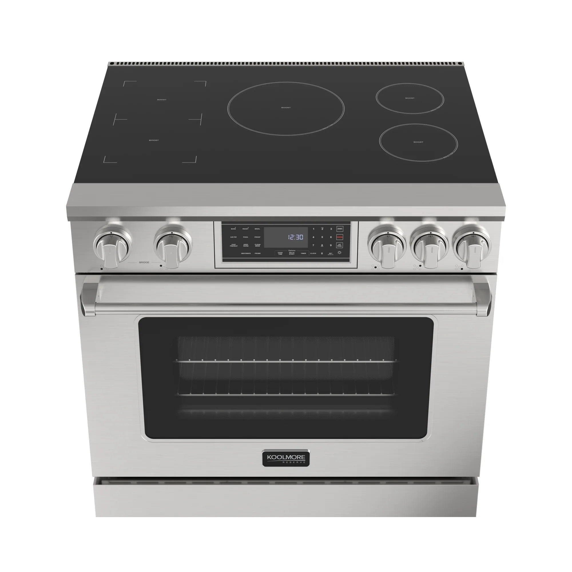 KoolMore Reserve 36 in. Electric Induction Range Oven with Ceramic Glass Cooktop, True Convection, 240V, 6.0 Cu. Ft., Air Fry, Sync Burners, CSA Certified in Stainless Steel