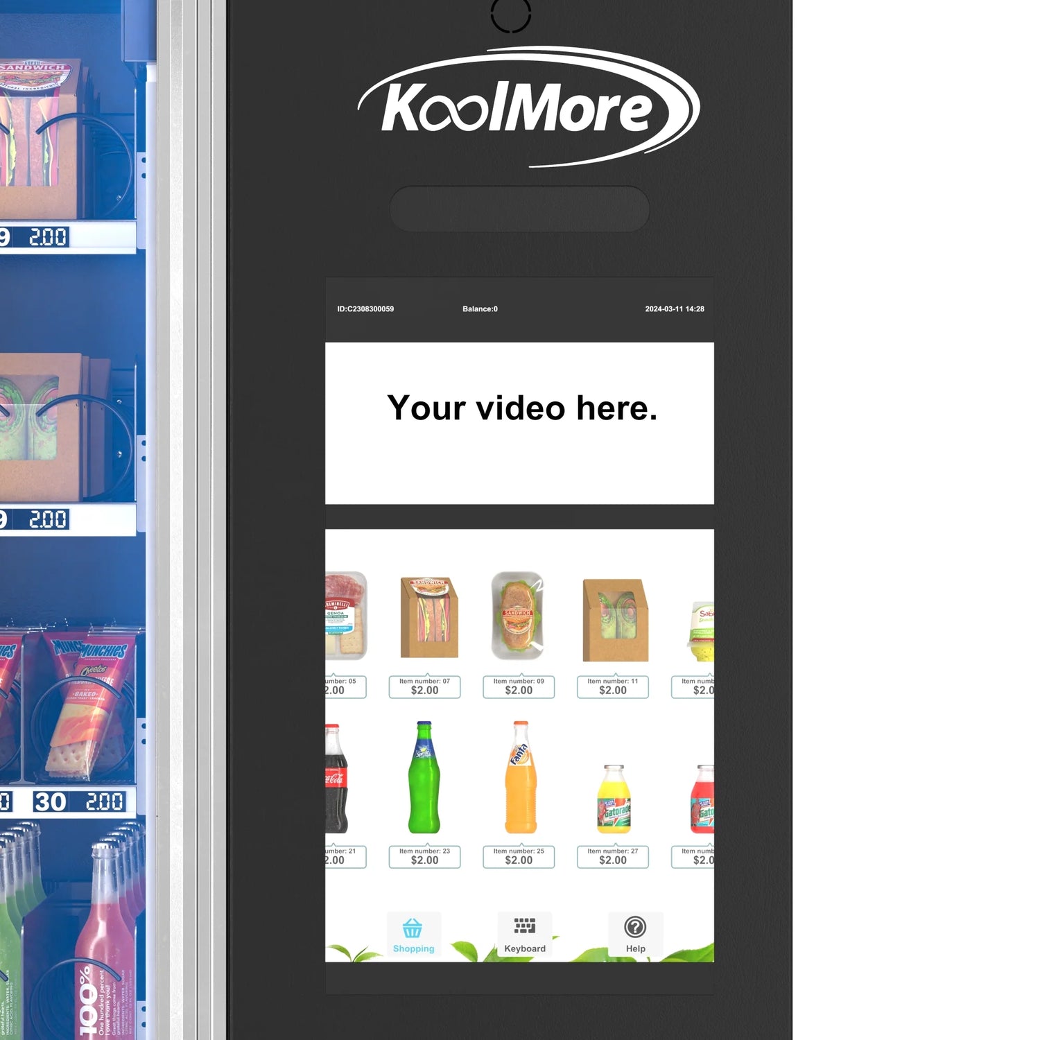 Snack Vending Machine with 21.5 Inch Touch Display, 66 Slots and Elevator-Lift Dispensing System, Refrigerated, Bill Acceptor and Credit Card Reader, Wifi and 4G Connectivity in Black