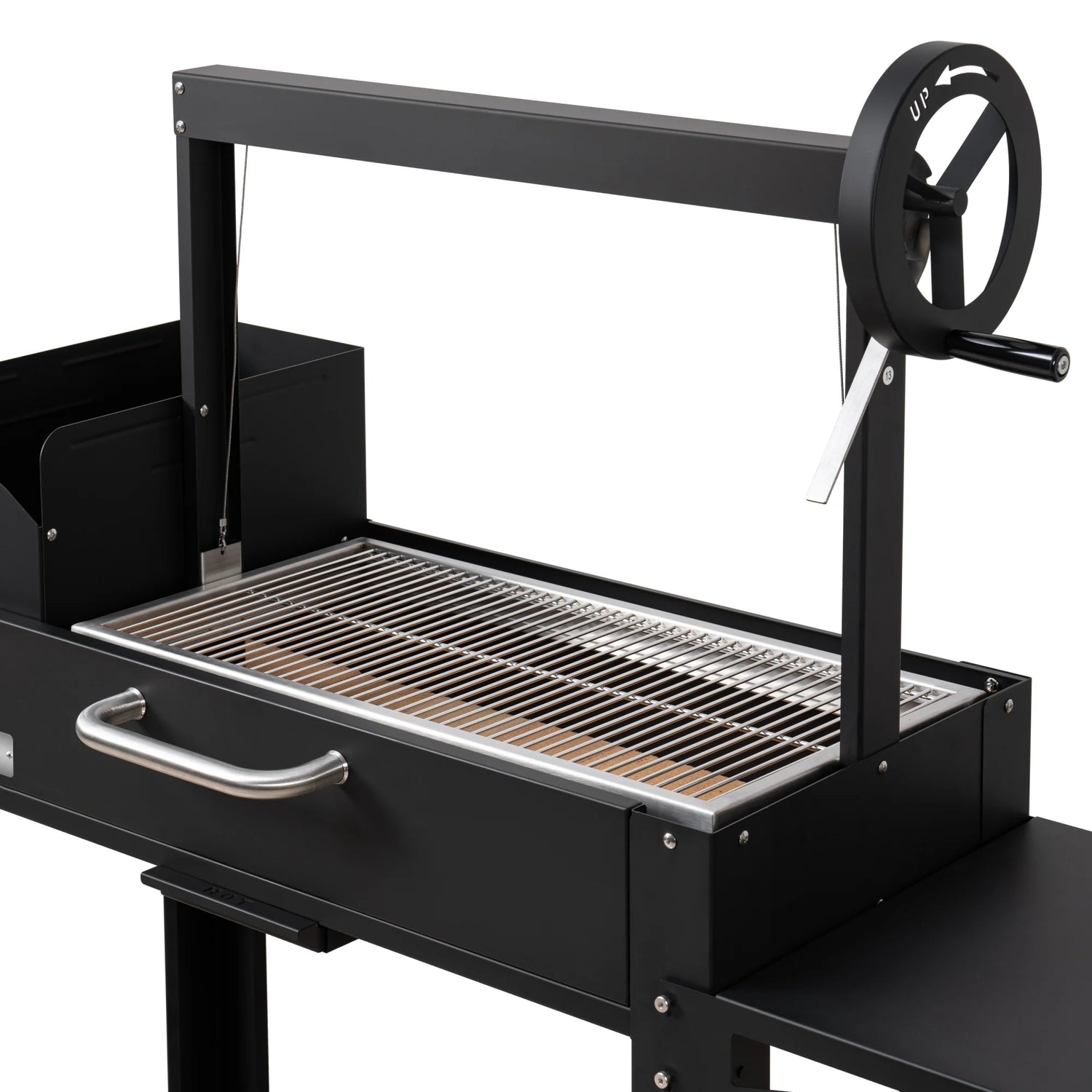 Argentine Charcoal Grill, Adjustable Grate Outdoor BBQ, in Black, 54 In.