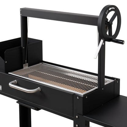 Argentine Charcoal Grill, Adjustable Grate Outdoor BBQ, in Black, 54 In.