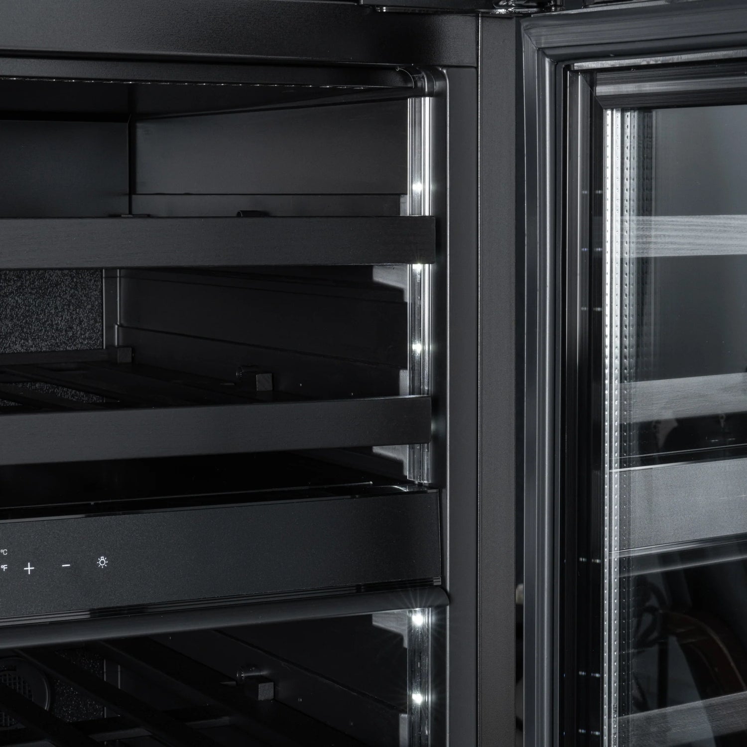 KoolMore Reserve 24 in. Under-Counter Panel Ready Dual Zone Built-in Wine Cooler with Black Shelves and 45 Bottle Capacity in Black