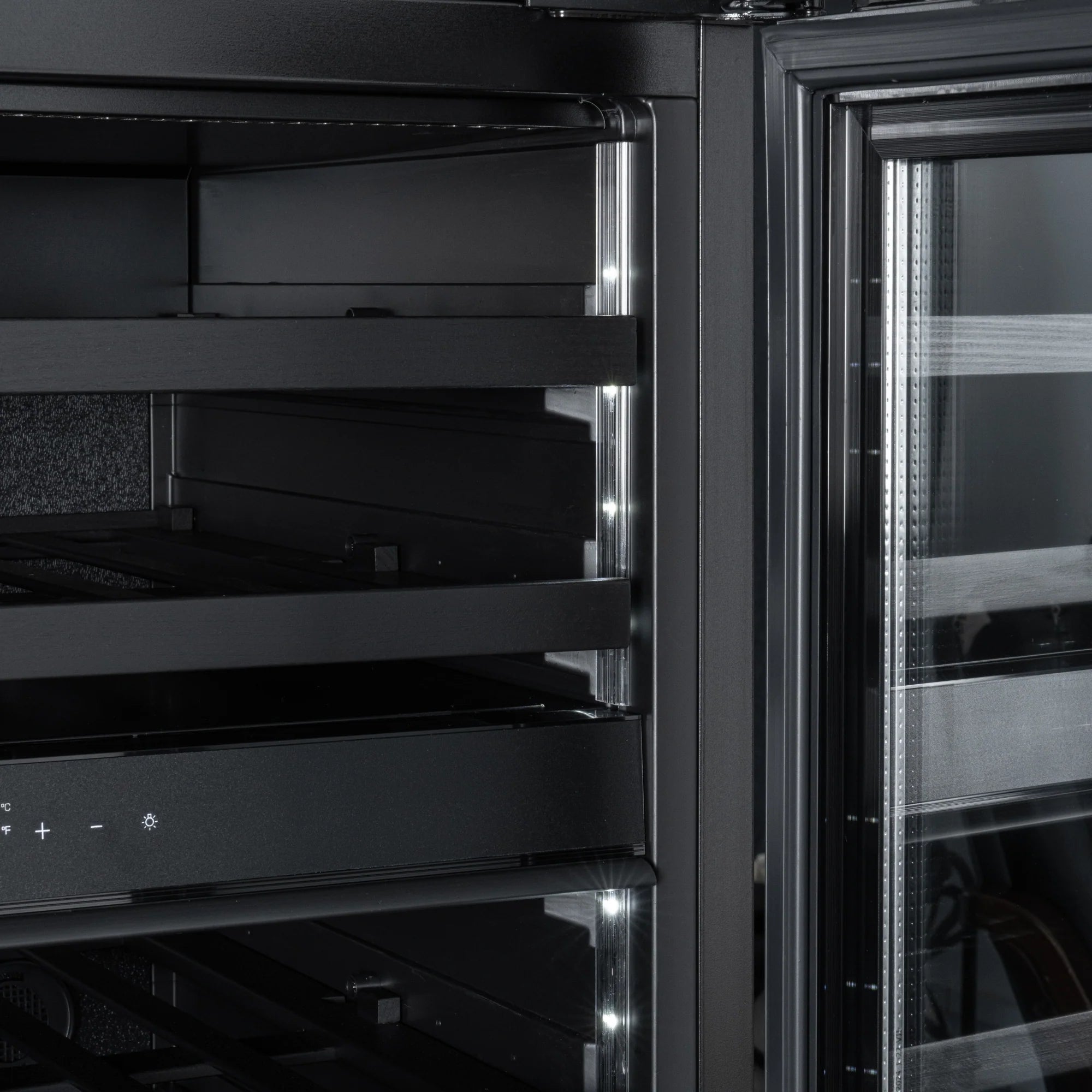 KoolMore Reserve 24 in. Under-Counter Panel Ready Dual Zone Built-in Wine Cooler with Black Shelves and 45 Bottle Capacity in Black