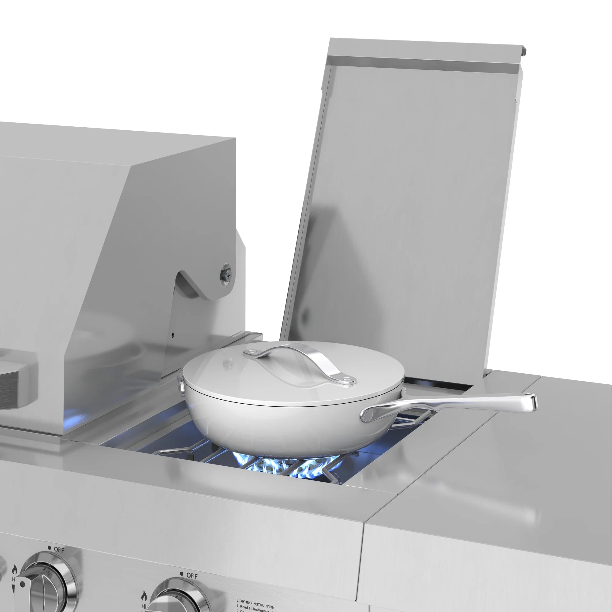 KoolMore Reserve Outdoor Kitchen Island with 6 Burner Grill and Side Burner, Sink, Storage Cabinet and Beverage Refrigerator in Stainless-Steel