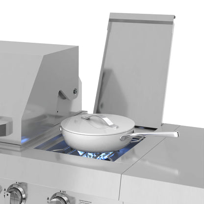 KoolMore Reserve Outdoor Kitchen Island with 6 Burner Grill and Side Burner, Sink, Storage Cabinet and Beverage Refrigerator in Stainless-Steel