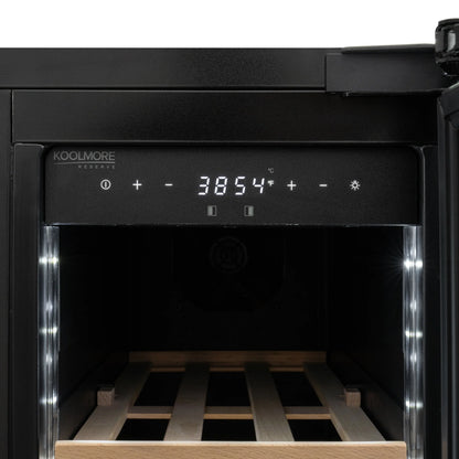 KoolMore Reserve 24 in. French Door Dual Zone Panel Ready Under-Counter Cooler with Wooden Shelves and 20 Bottle Capacity in the Right Zone and 2.1 Cu. Ft. on the Left in Black