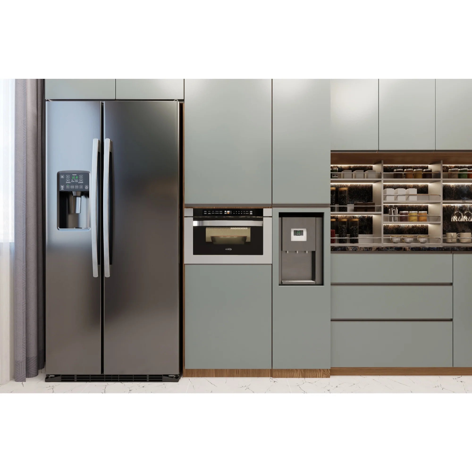 Stainless-Steel Microwave Drawer, Wall-Mounted with Flat Bottom,1.2 Cu. Ft., 24 In.