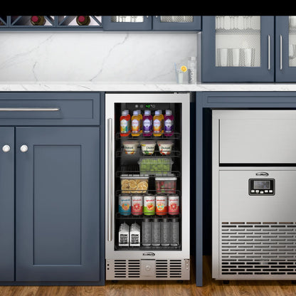 Small Stainless Steel Built-In Refrigerator and Beverage Cooler, 3 cu. ft. 15 In.
