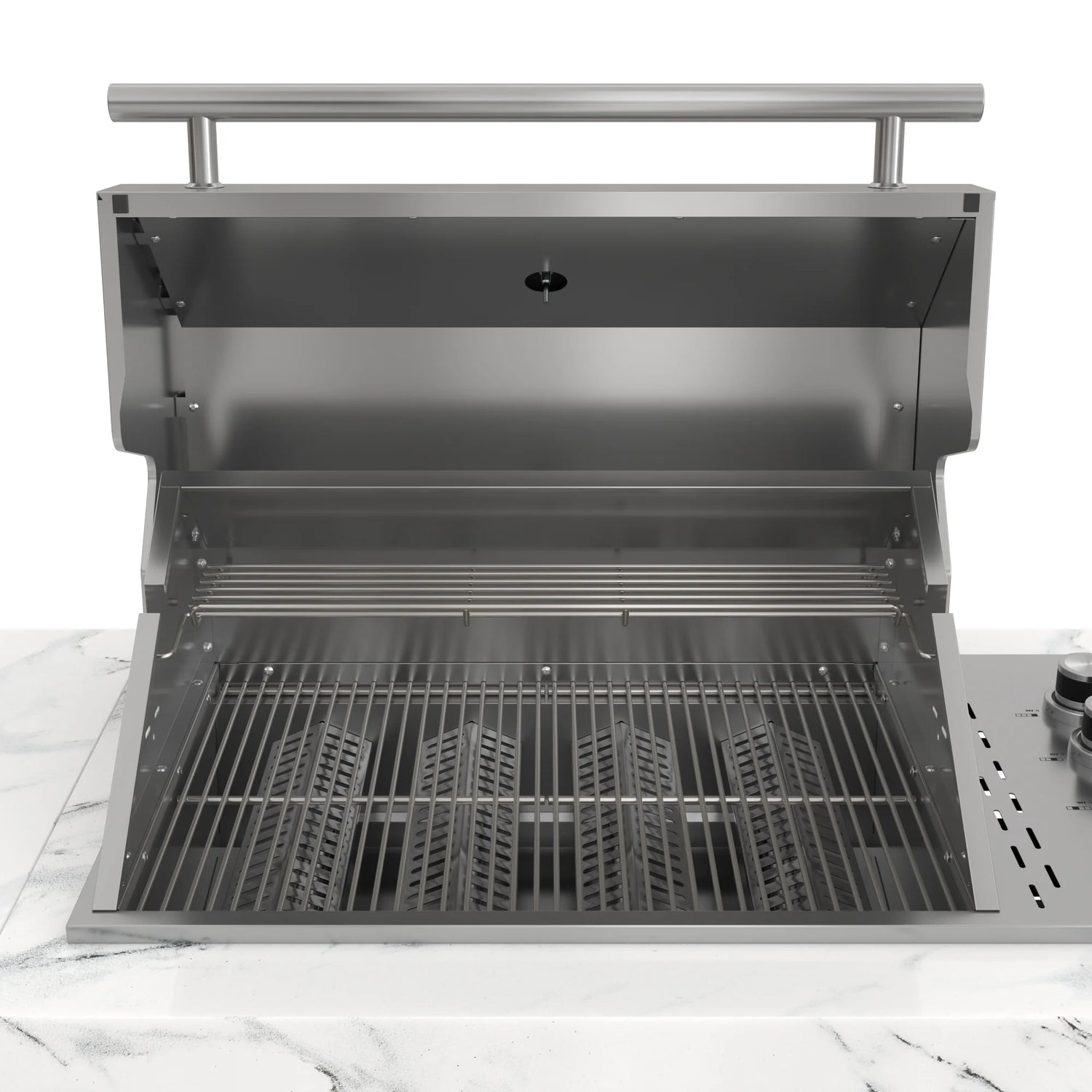 Outdoor Kitchen Suite with White Stone Counters and Sides, 4-Burner Grill, Stainless Steel Sink and Faucet, 83 In.