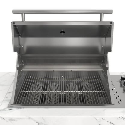 Outdoor Kitchen Suite with White Stone Counters and Sides, 4-Burner Grill, Stainless Steel Sink and Faucet, 83 In.