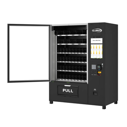 Snack Vending Machine with 21.5 Inch Touch Display, 66 Slots and Elevator-Lift Dispensing System, Refrigerated, Bill Acceptor and Credit Card Reader, Wifi and 4G Connectivity in Black