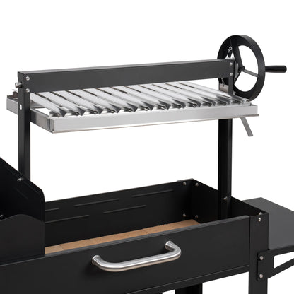 Argentine Charcoal Grill with Interchangeable V-Grates, Outdoor BBQ, in Black, 54 In.