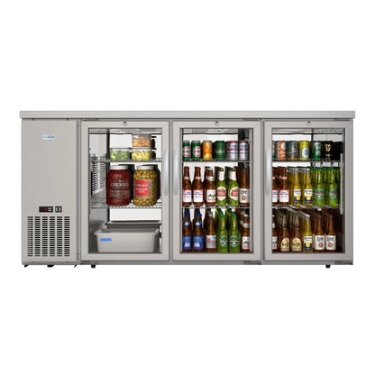 72" 3-Door Back Bar Cooler – 18 Cu. Ft LED Fridge
