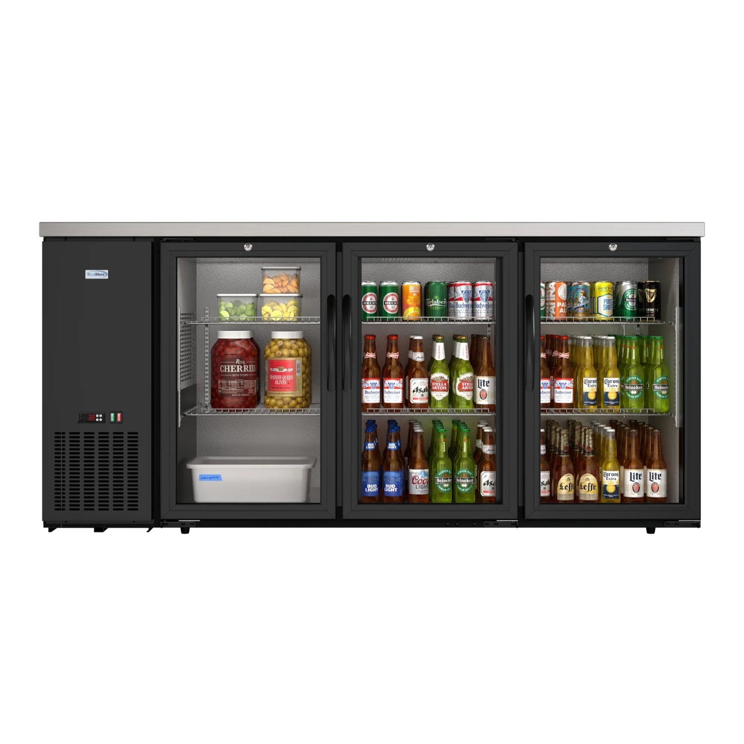 72" 3-Door Back Bar Cooler – 18 Cu. Ft LED Fridge