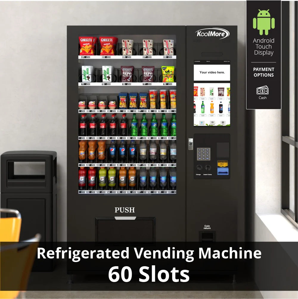 Refrigerated Snack and Drink Vending Machine with 60 Slots and 22 Inch Touch Screen in Black
