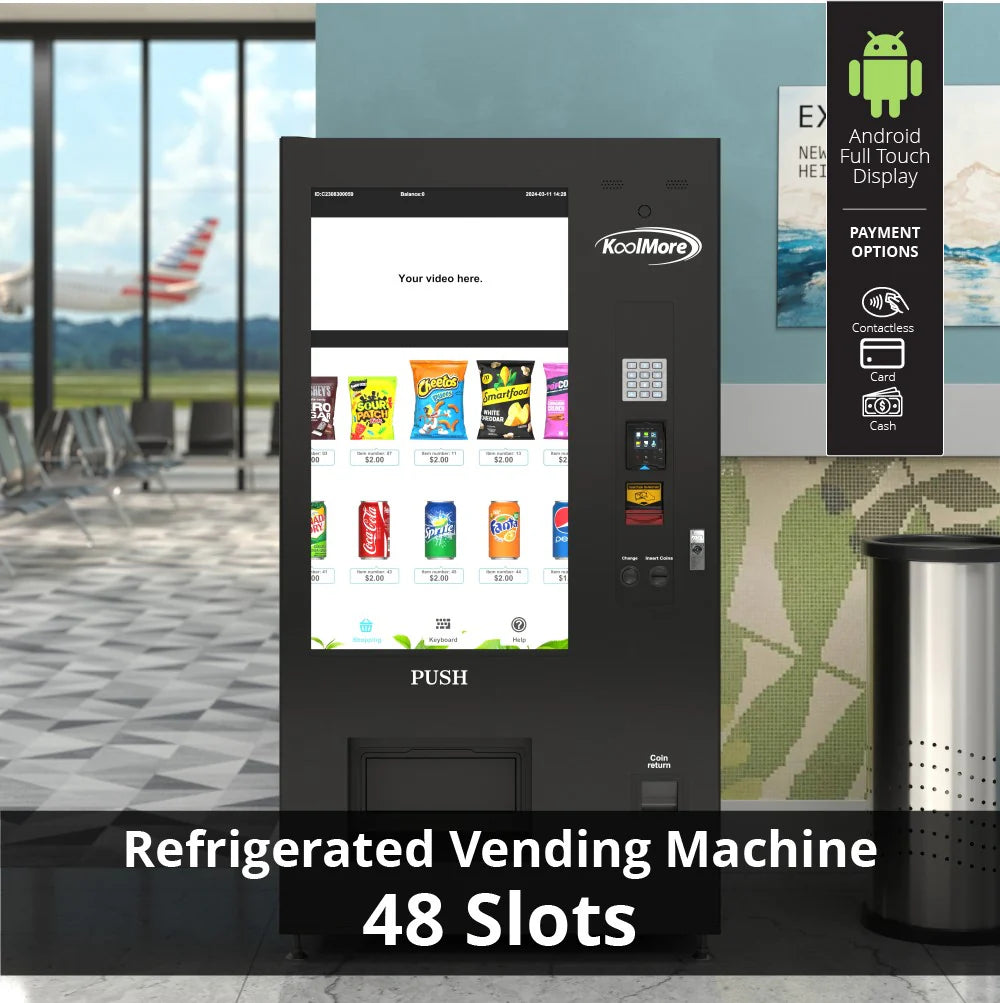 Refrigerated Snack Vending Machine with 48 Slots and Ample 49 in.Touch Display, Bill Acceptor, Credit Card Reader, Wifi, and 4G Connectivity in Black, 41 In.
