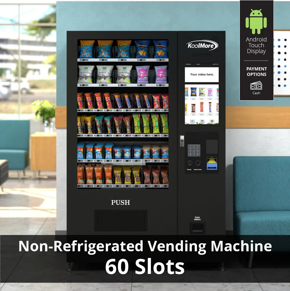 60-Slot Snack Vending Machine with 22-inch Touch Screen in Black, Non-Refrigerated., 50 In.