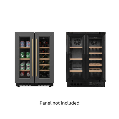 KoolMore Reserve 24 in. French Door Dual Zone Panel Ready Under-Counter Cooler with Wooden Shelves and 20 Bottle Capacity in the Right Zone and 2.1 Cu. Ft. on the Left in Black
