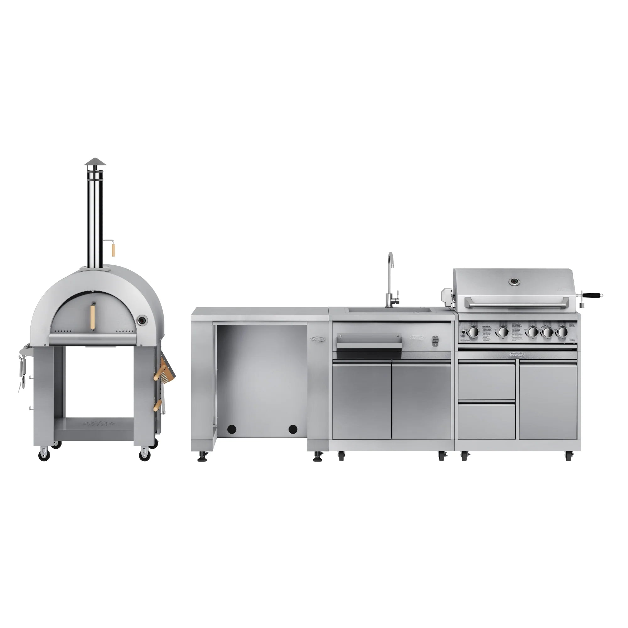 KoolMore Outdoor Kitchen Series Modular Kitchen with a Dual Fuel Pizza Oven, Refrigerator and Cabinet, Sink, 30 in. BBQ Grill And Grill Cabinet in Stainless-Steel