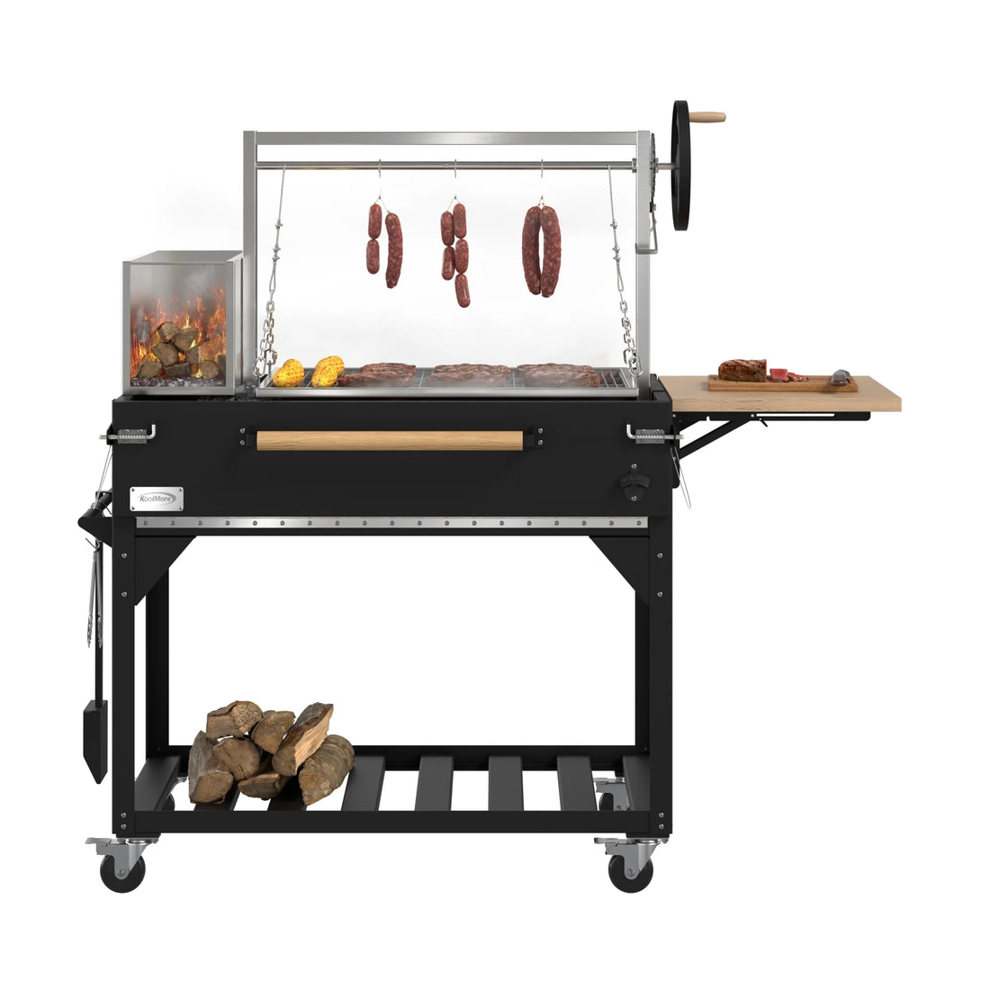 Argentine Santa Maria Charcoal and Wood Grill, Adjustable Outdoor BBQ, in Black, 72 In.
