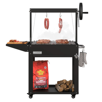 Argentine Charcoal Grill with Interchangeable V-Grates, Outdoor BBQ, in Black, 50 In.