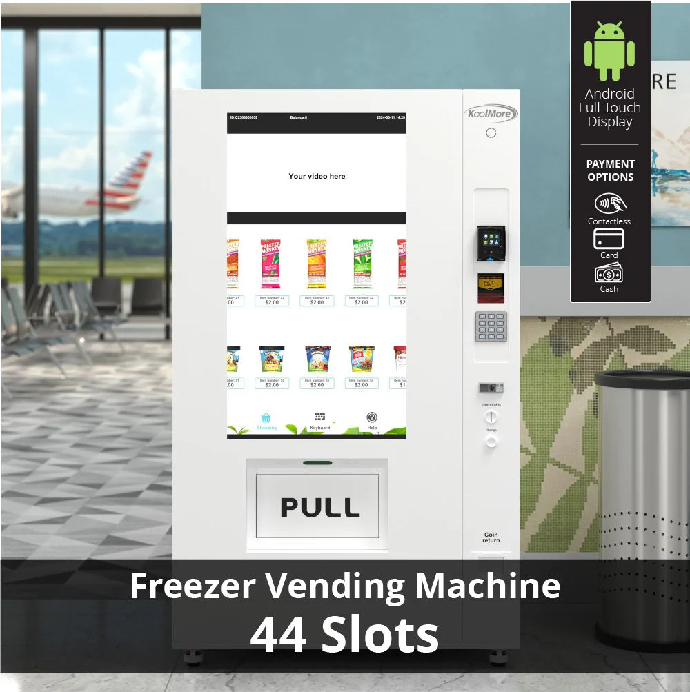 Commercial Freezer Ice Cream Vending Machine with 44 Slots, Ample 49 in. Touch Display, Bill Acceptor and Credit Card Reader in White, 45 In.
