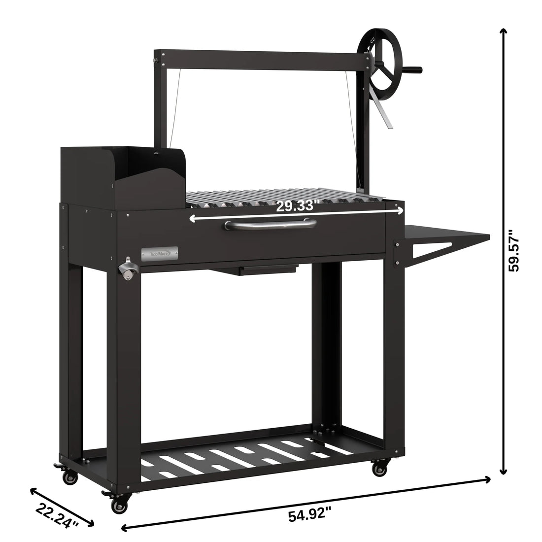 Argentine Charcoal Grill with Interchangeable V-Grates, Outdoor BBQ, in Black, 54 In.
