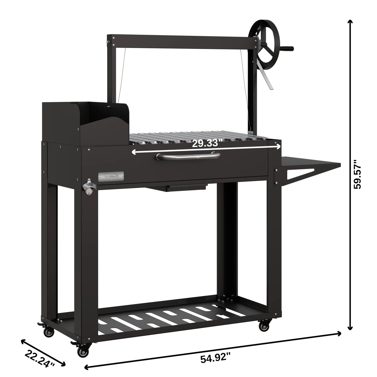 Argentine Charcoal Grill with Interchangeable V-Grates, Outdoor BBQ, in Black, 54 In.