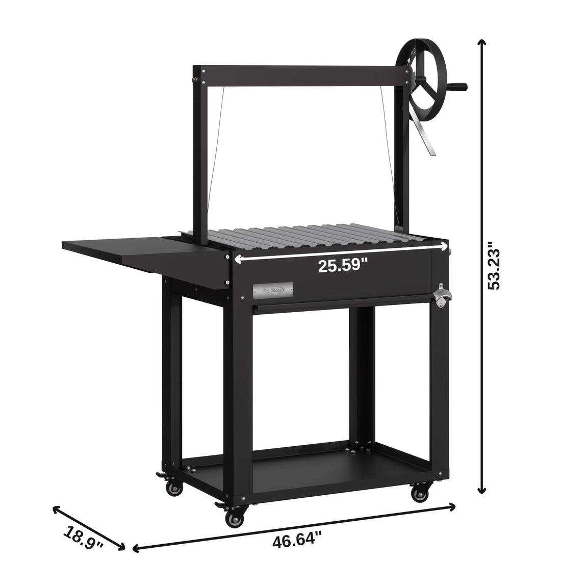 Argentine Charcoal Grill with Interchangeable V-Grates, Outdoor BBQ, in Black, 50 In.