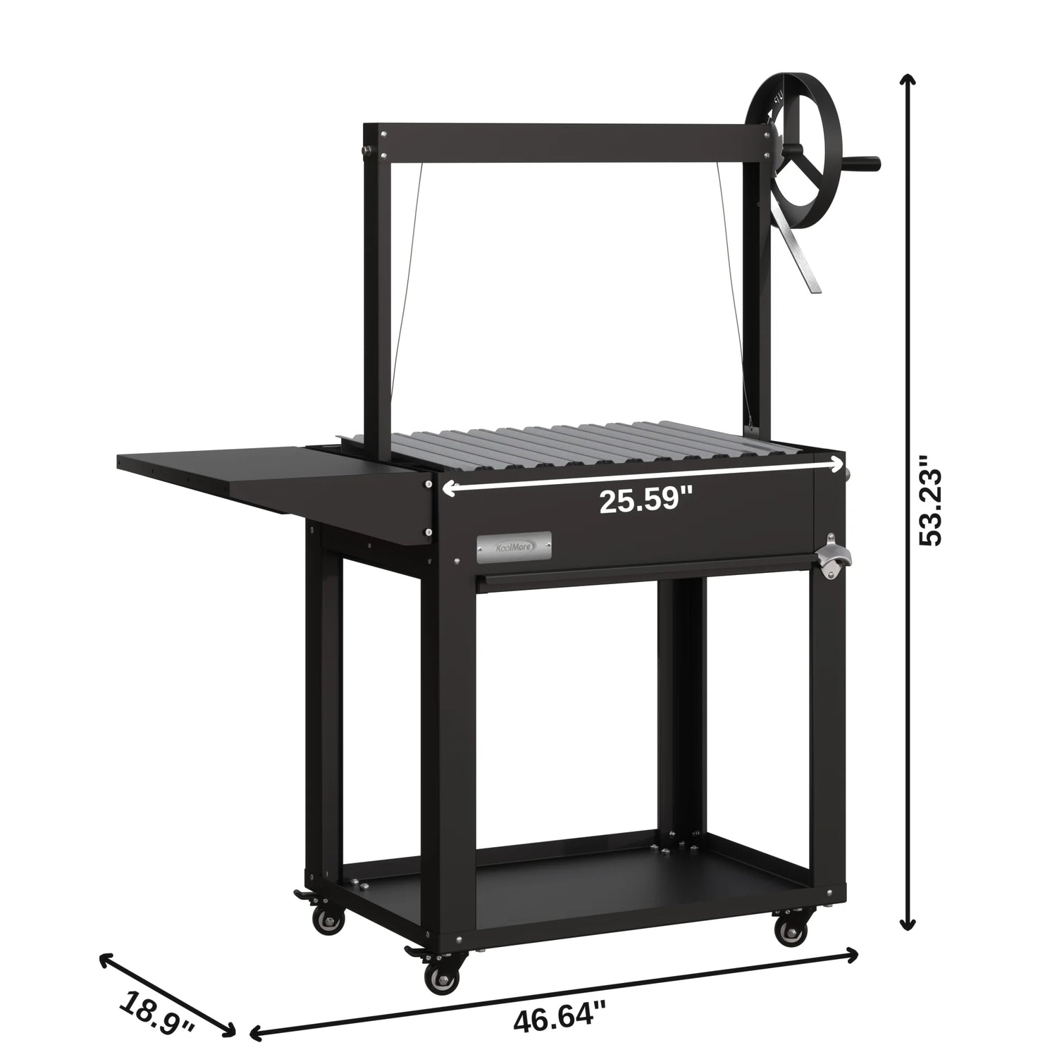 Argentine Charcoal Grill with Interchangeable V-Grates, Outdoor BBQ, in Black, 50 In.