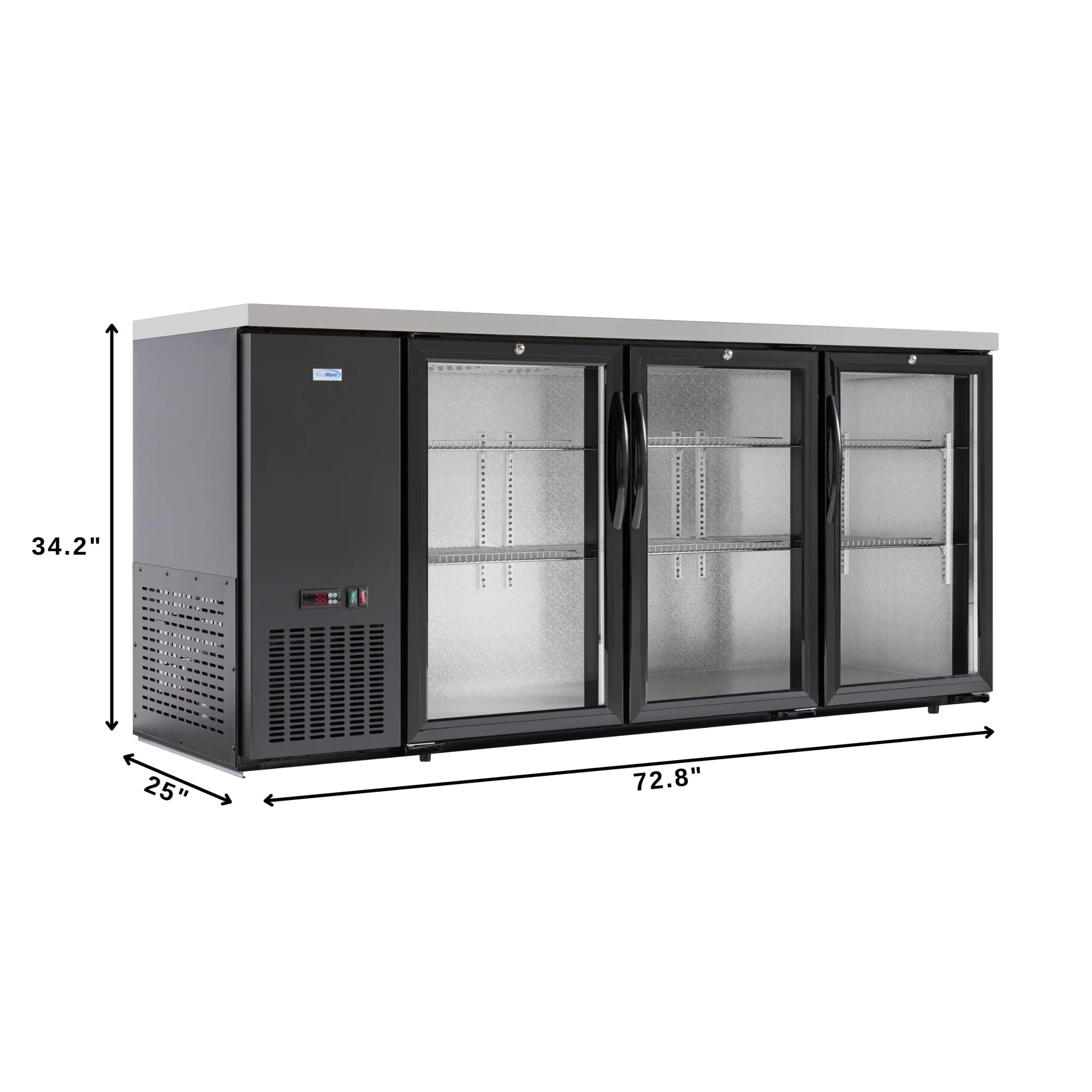 72" 3-Door Back Bar Cooler – 18 Cu. Ft LED Fridge