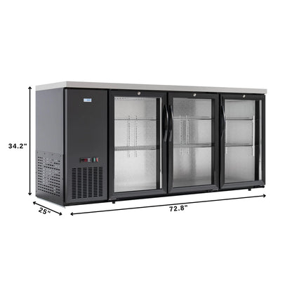 72" 3-Door Back Bar Cooler – 18 Cu. Ft LED Fridge