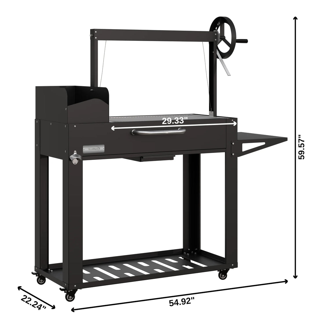Argentine Charcoal Grill, Adjustable Grate Outdoor BBQ, in Black, 54 In.