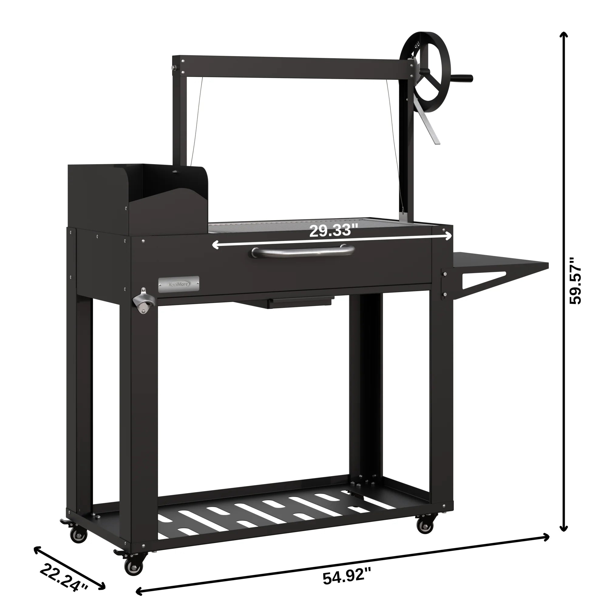 Argentine Charcoal Grill, Adjustable Grate Outdoor BBQ, in Black, 54 In.