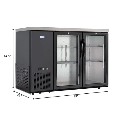 Commercial Two Glass Door Back Bar Cooler Refrigerator with Side Condenser and Compressor, LED Lighting, 11 Cu. Ft Capacity, 47 In.