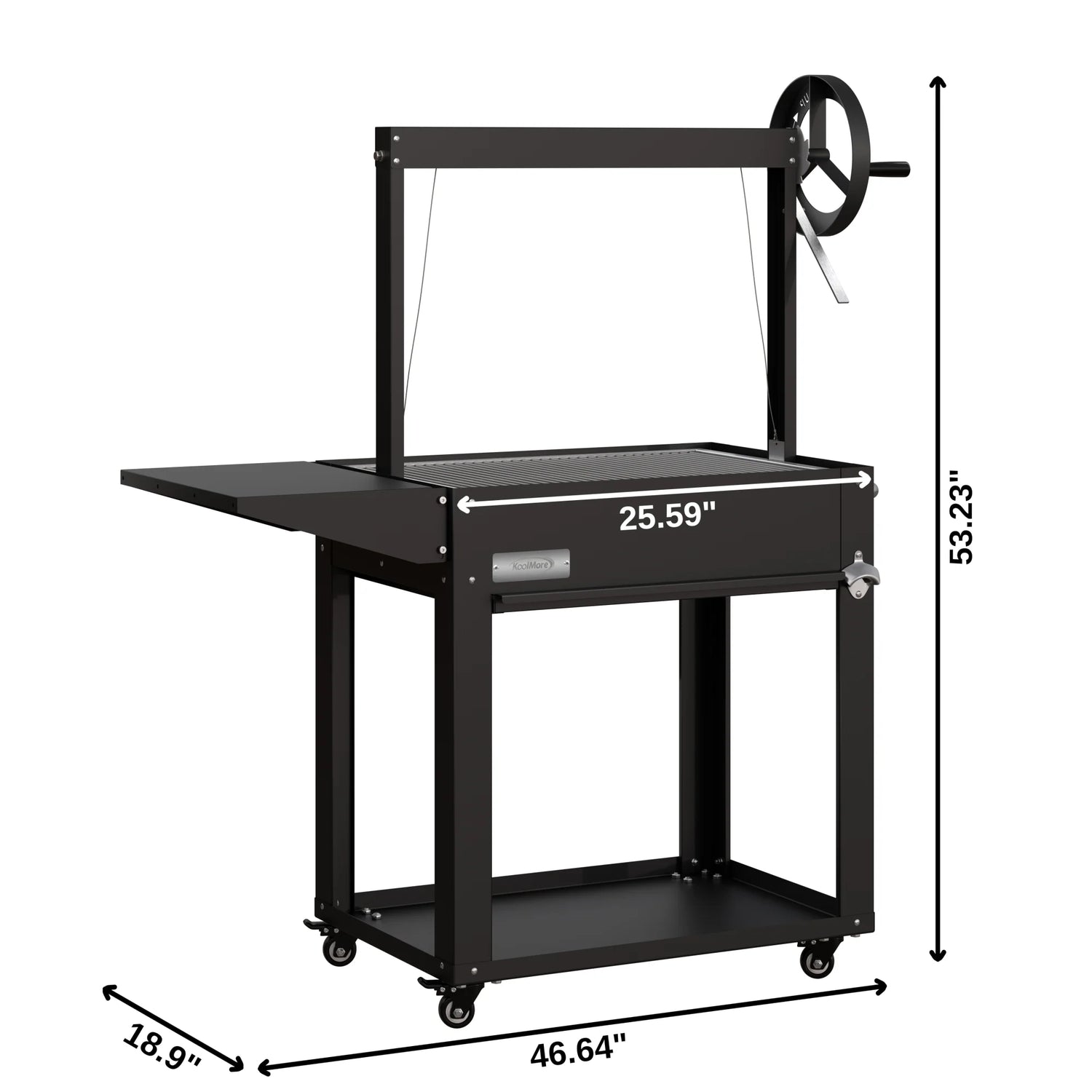 Argentine Charcoal Grill, Adjustable Grate Outdoor BBQ, in Black, 50 In.