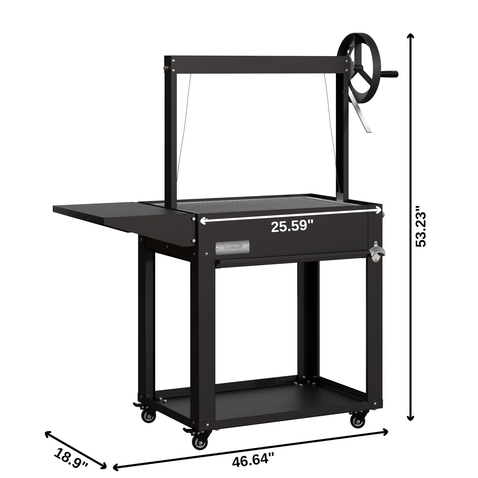 Argentine Charcoal Grill, Adjustable Grate Outdoor BBQ, in Black, 50 In.