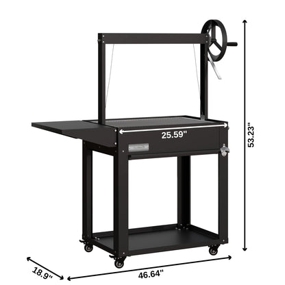 Argentine Charcoal Grill, Adjustable Grate Outdoor BBQ, in Black, 50 In.