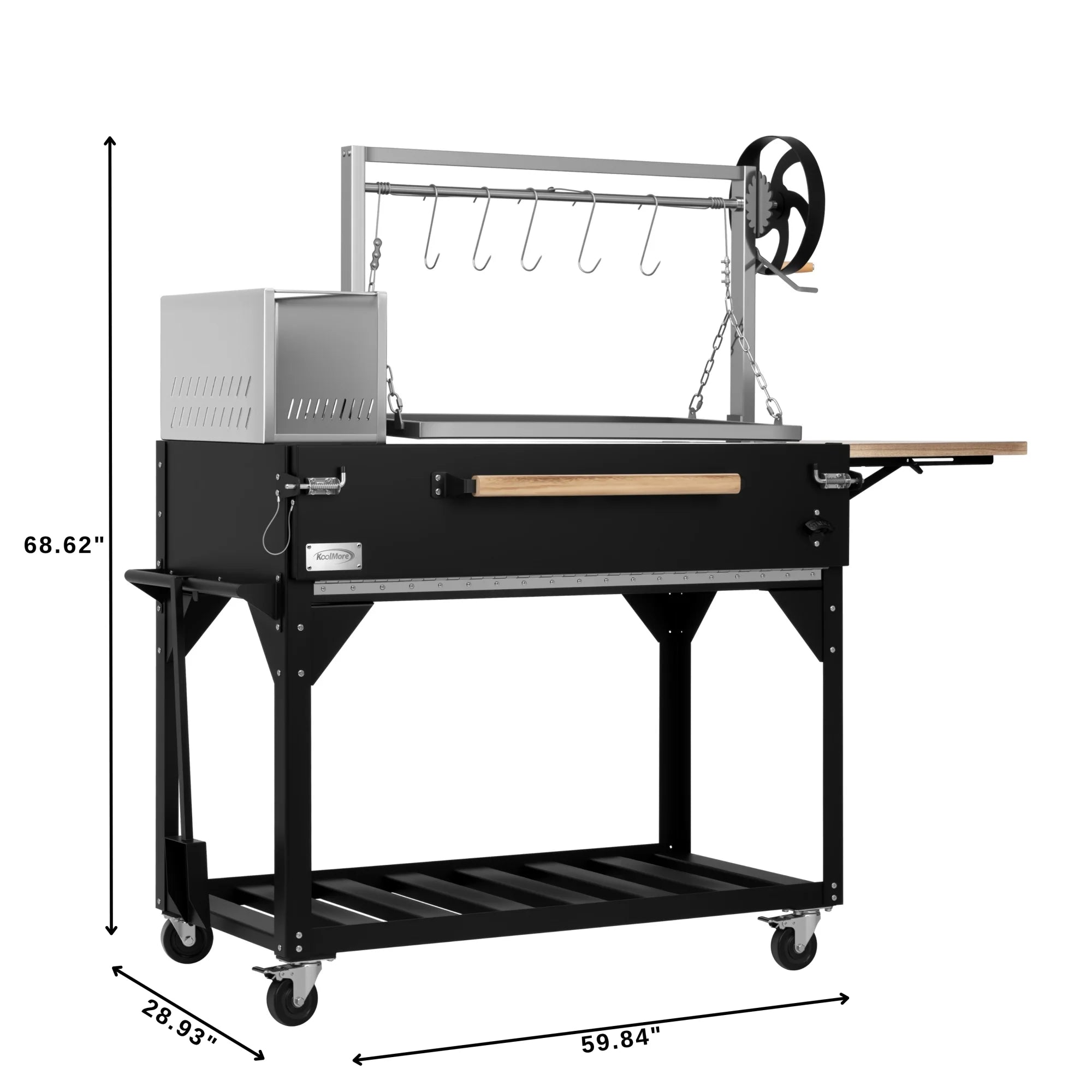 Argentine Santa Maria Charcoal and Wood Grill, Adjustable Outdoor BBQ, in Black, 72 In.