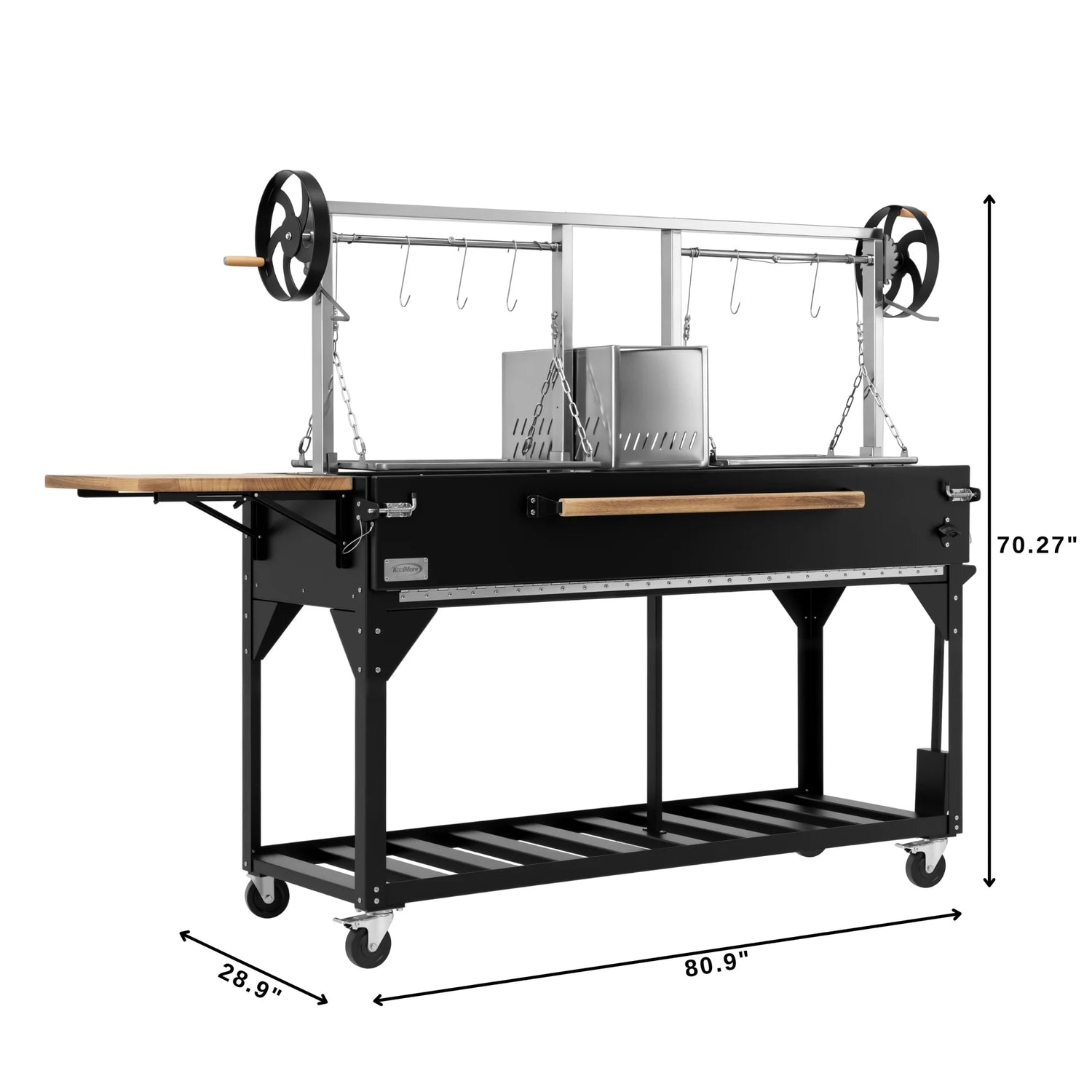 Argentine Santa Maria Charcoal and Wood Grill, Adjustable Outdoor BBQ, in Black, 92 In.