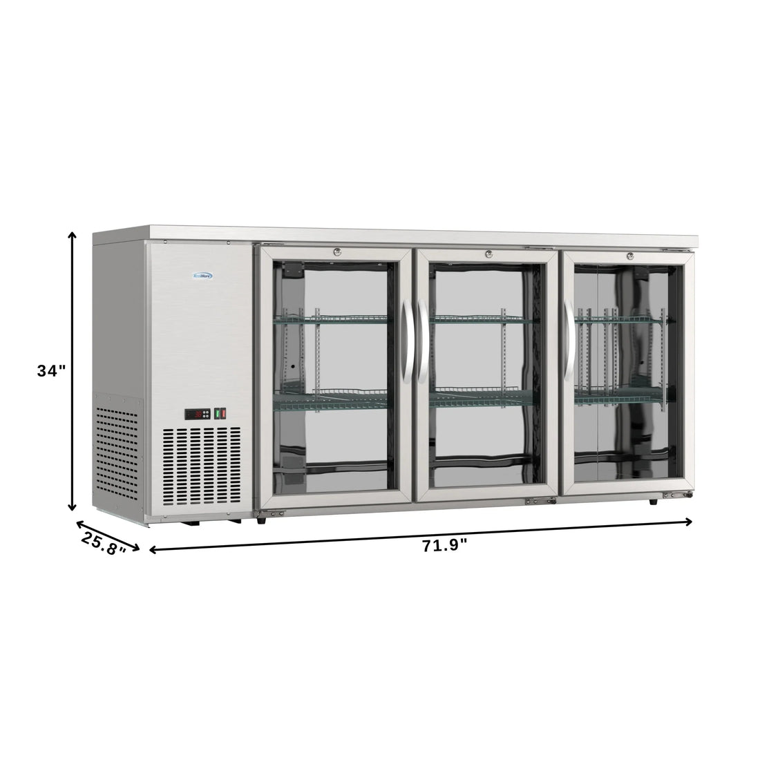 72" 3-Door Back Bar Cooler – 18 Cu. Ft LED Fridge