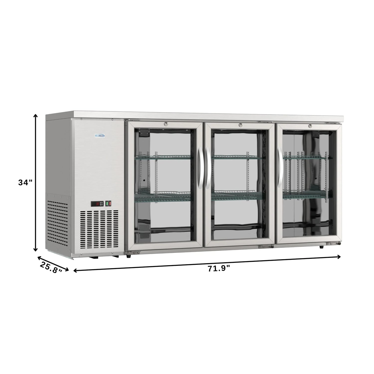 72" 3-Door Back Bar Cooler – 18 Cu. Ft LED Fridge